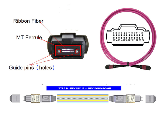 tipo magenta B USCONEC de la base de 3M OM4 24 del cordón de remiendo del cable de fribra óptica de 100G 24 MTP MPO