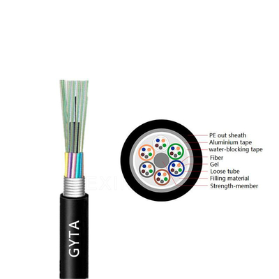 4-96 tubo flojo trenzado acorazado negro al aire libre del cable de fribra óptica KEXINT GYTA de los corazones