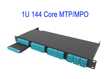 la fibra MTP óptico MPO de la base 1U 144 remienda las cajas 0.3dB de pequeñas pérdidas magenta de la base del cordón OM4 12