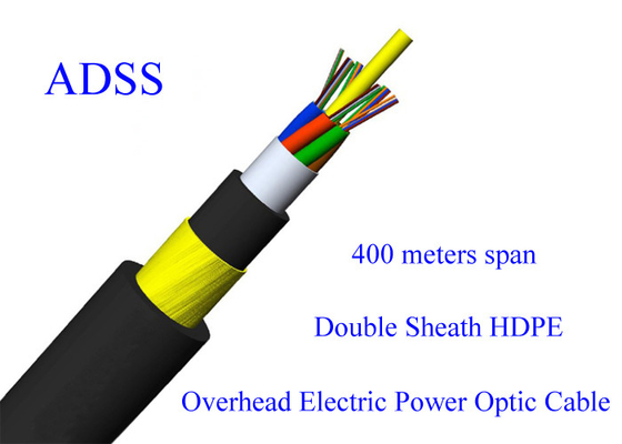Palmo acorazado los 400M del cable G652D 48B1.3 11KN de la fibra óptica de ADSS 13.4m m HDPE de 48 bases PE